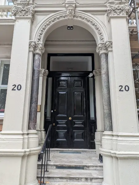 Front enterance to 20 Grosvenor Gardens secured with sensor access readers and GuardPoint10 software