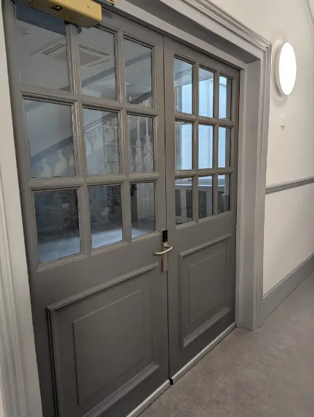 interior door of 20 grosvenor gardens with DOM wireless locks integrated with Sensor Access GuardPoint10 software